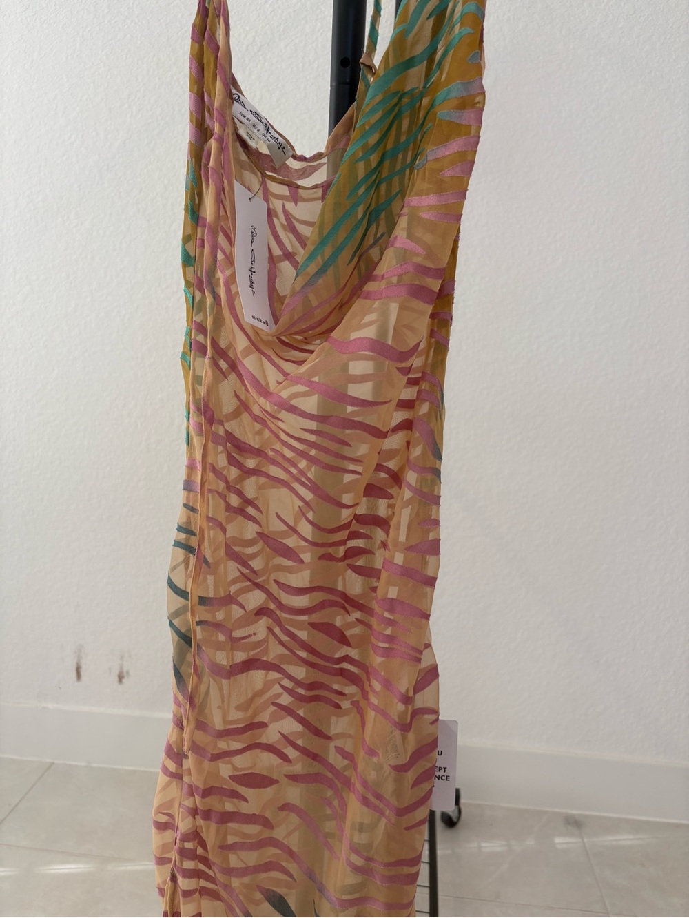 ASOS Mustard Sheer coverup with Pink & Teal Zebra Stripes